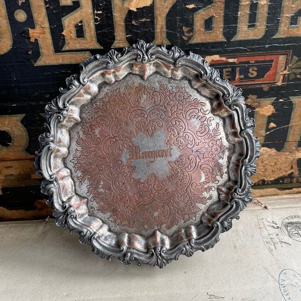 Silver plated Footed Dish- Name Margaret- Fancy Dish- Jewelry Display EG Webster & Sons- Stamped