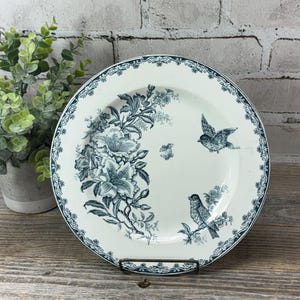 Antique French Ironstone Plate- Bengal Pattern by L.G. Terre de Fer- Bird & Floral Transferware