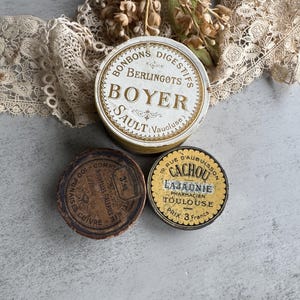 Antique French Tins, Set of 3 Apothecary Tins, Collectible Boxes