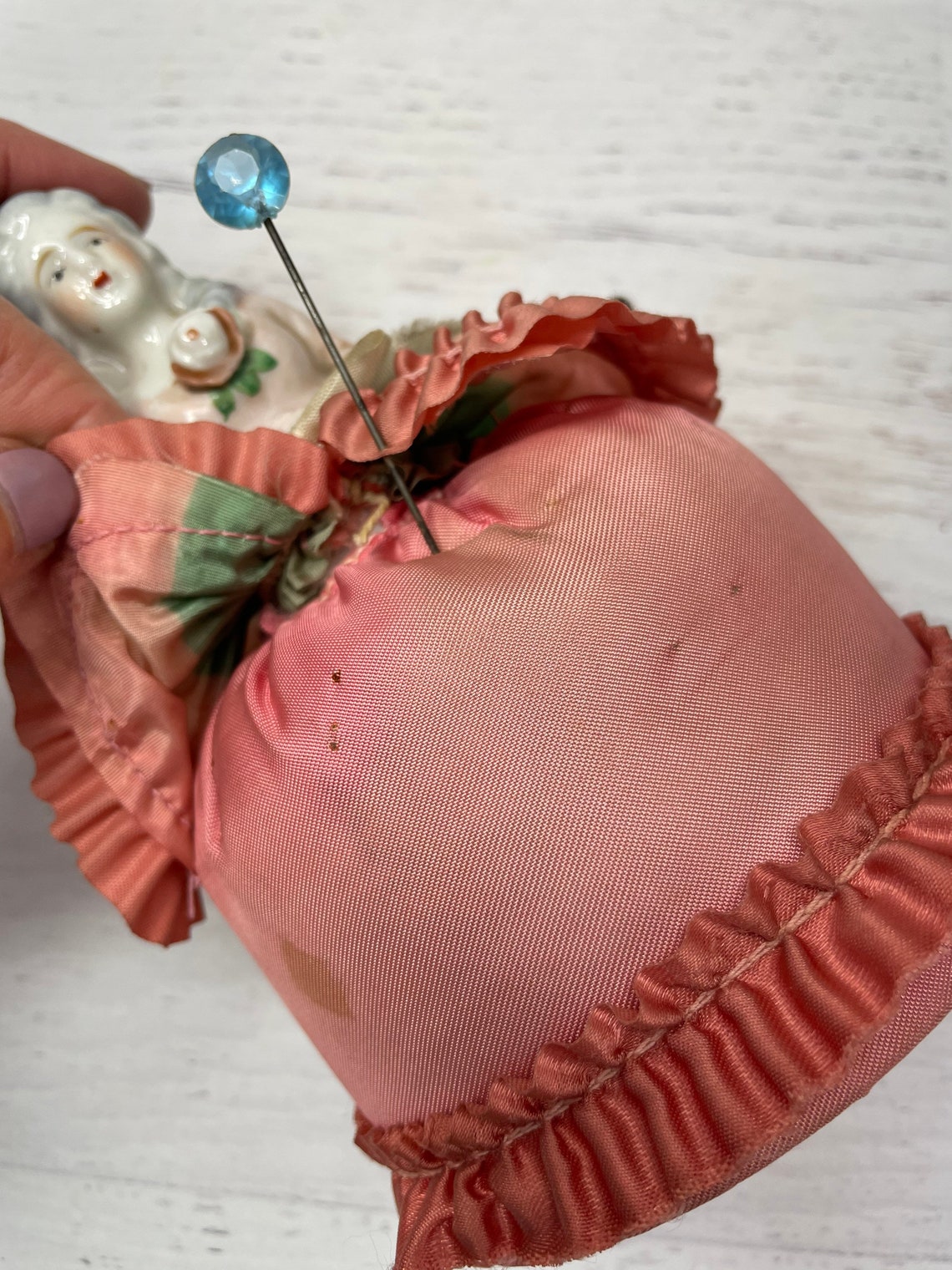 Antique Pin Cushion Doll Porcelain Half Doll Pink With Etsy
