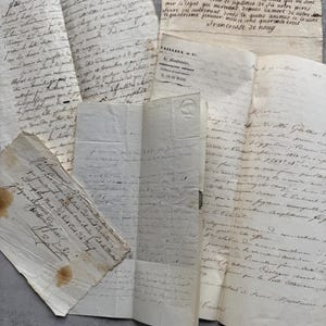Antiche carte manoscritte, calligrafia del 1800, sigilli, effimeri per artigianato, scrapbooking