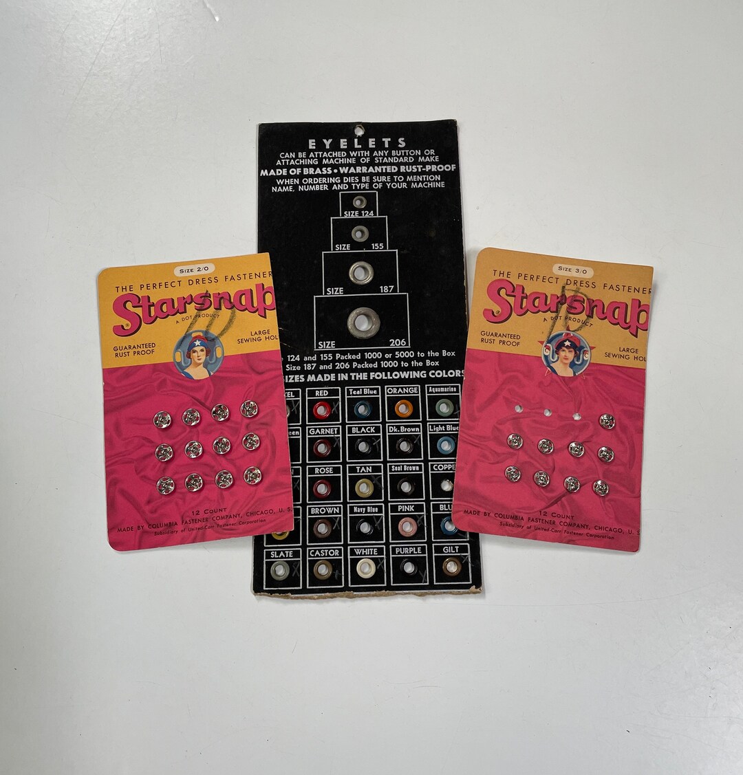Vintage Sewing Supplies Snaps and Eyelets Notions Starsnap Fastener