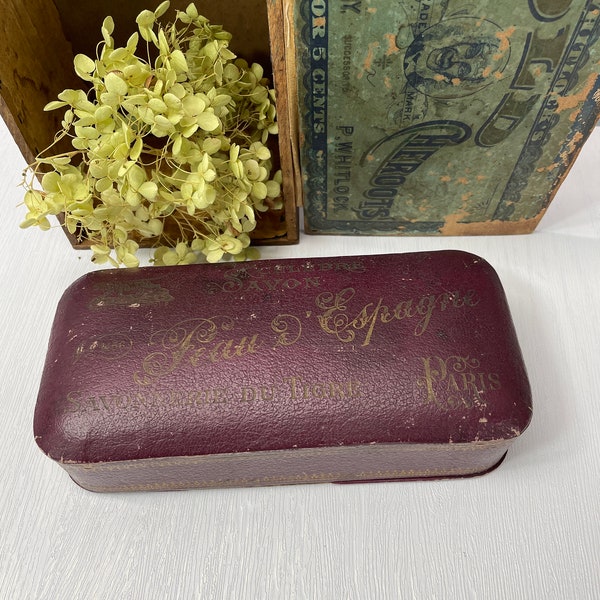 Boîte à savon Français antique avec écriture dorée- Paris- Boîte Brocante en carton- Objet de collection