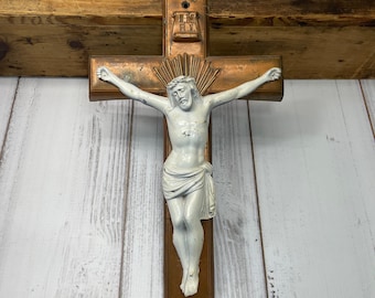 Crucifix Cross- Heavy Metal- Copper- Religious Decor Faith Praying Altar- Jesus Christ on Cross