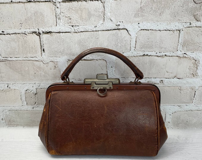 Antique Leather Bag From France Carry Purse With Handle Ladies Doctor