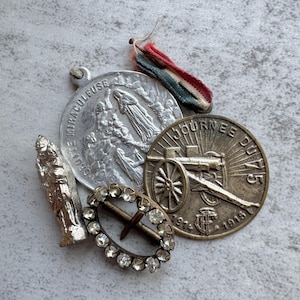 Vintage French Trinkets and Medals, Rhinestone, Religious, Collectibles
