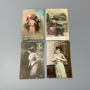 Antike Französische Postkarten- Vintage Karten aus Frankreich mit Schreibschrift Anfang 1900's- Papier Ephemera