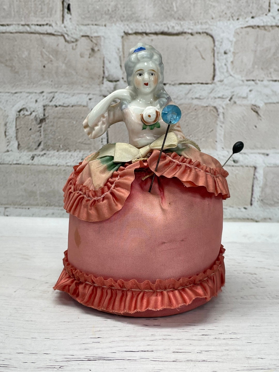 Antique Pin Cushion Doll Porcelain Half Doll Pink With Etsy