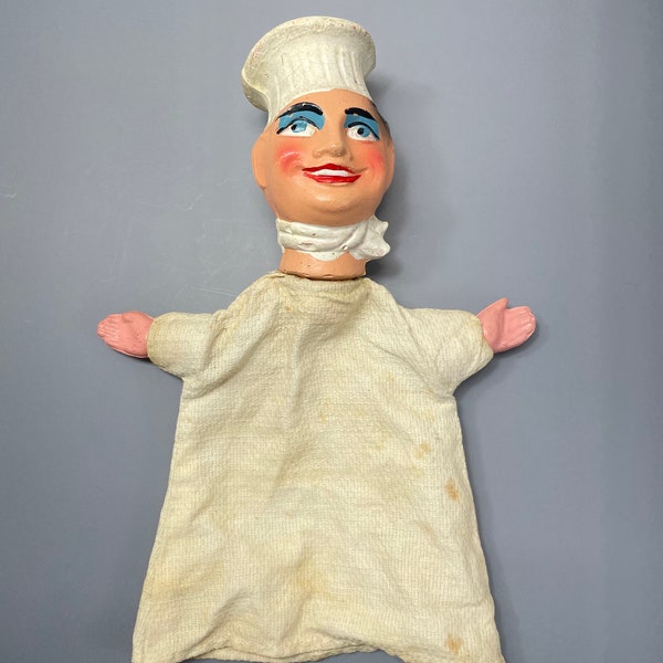 Marionnette à main française - Papier mâché - Chef cuisinier en papier mâché avec chapeau - Marionnette de marionnettes de théâtre