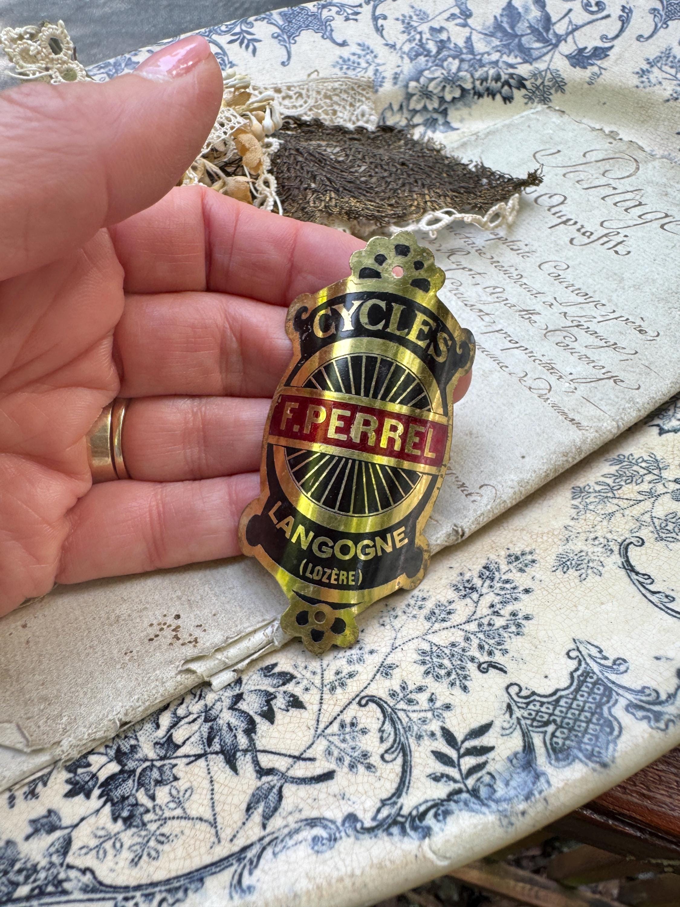 Vintage French Bicycle Head Badge (1) F. Perrel, Langogne