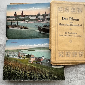 Vintage Souvenir Postkartenbuch, Der Rhein, Deutschland Mainz Mainz nach Düsseldorf, Kolorierte Bilder