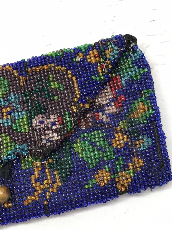 Antique Beaded Purse with Silk Lining- Cobalt Blu… - image 7