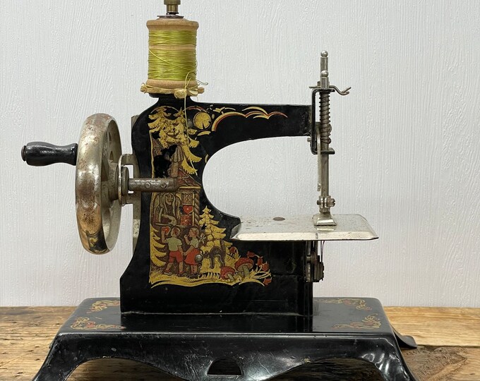 Antique Miniature Casige Sewing Machine Black and Gold Child Size