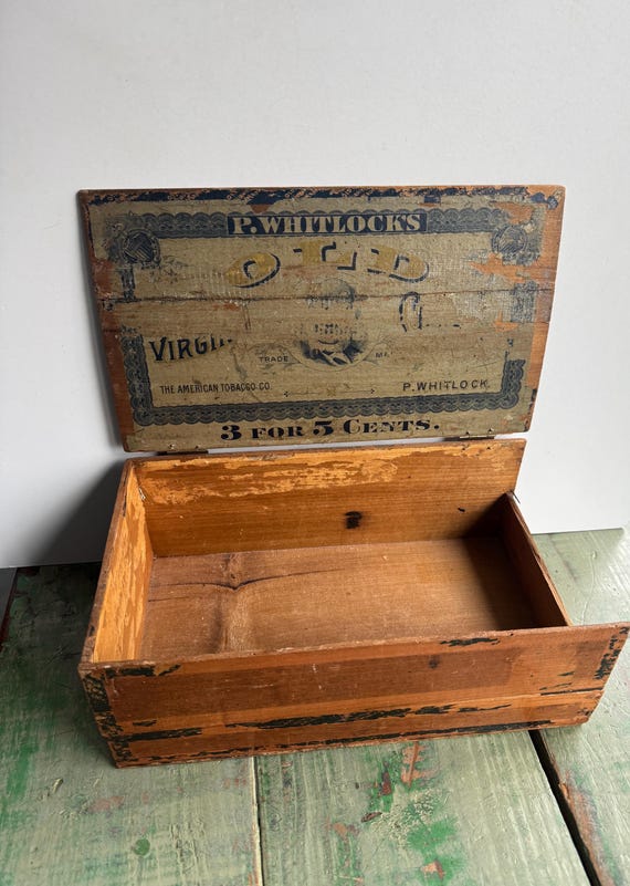 tobacco crate Antique P. Whitlock's Tobacco Box – Old Virginia Cheroots Wooden Crate
