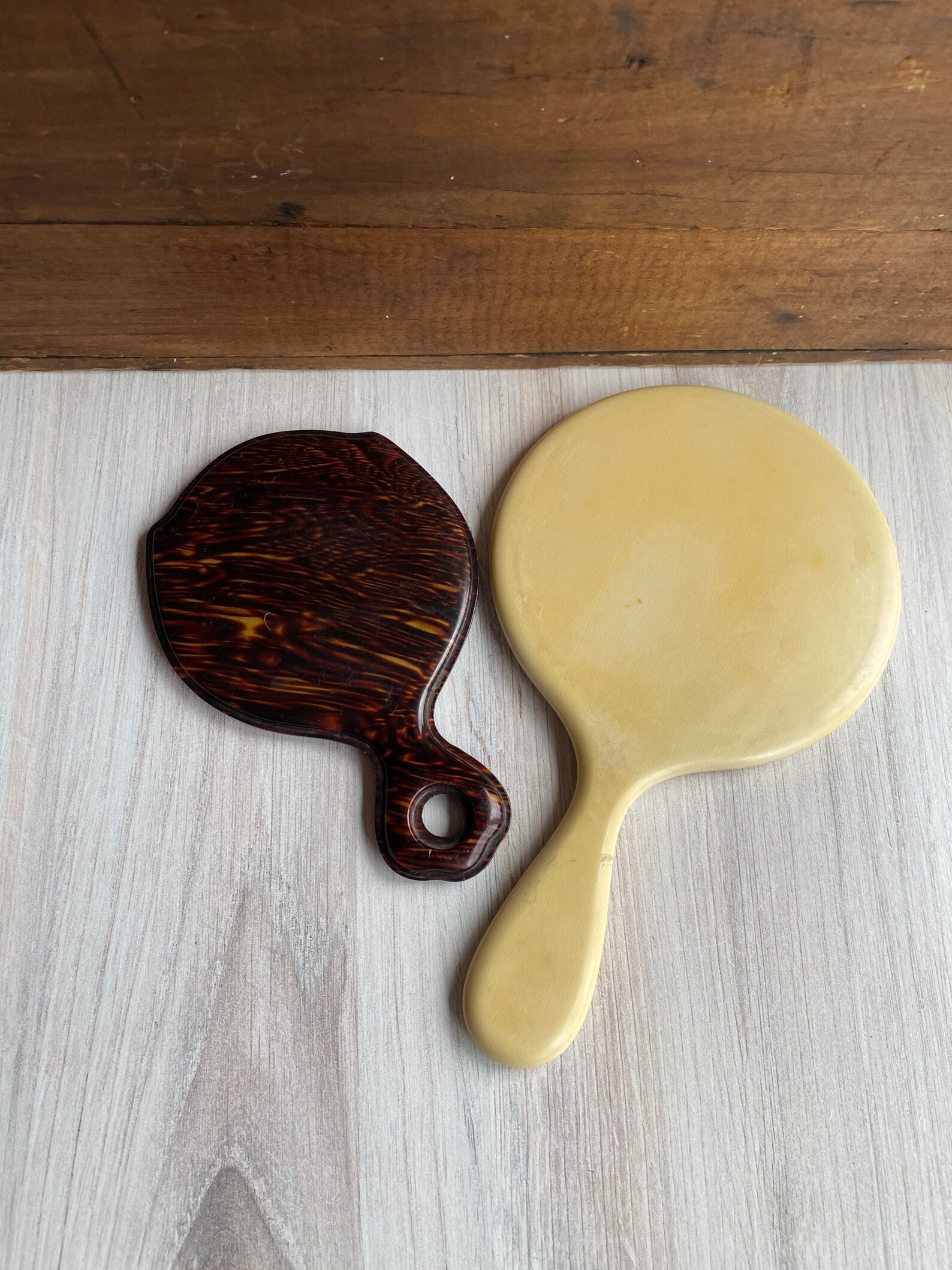 Vintage Hand Mirrors Celluloid Ivory Color and Wood Grain Etsy