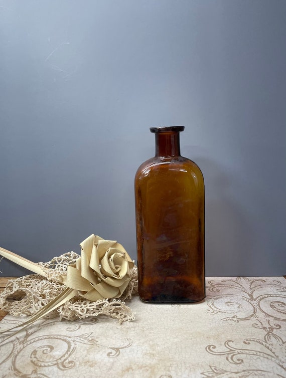 Antique Brown Glass Bottle Collectible Primitive Decor Etsy