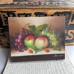Vintage Fruit Painting, Signed on Canvas, Hand Painted Original Artwork