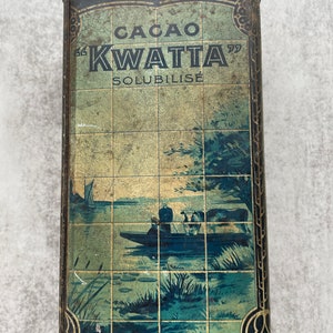Vintage französische Blechdose - Cacao Kwatta Dose - Grau und Blau - Sammlerstück