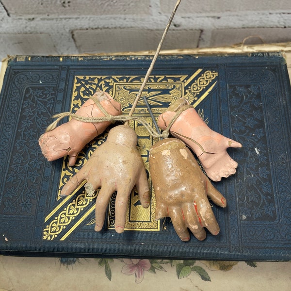 Antique Doll Hands- Composition Material Art & Doll Making Supply- Creepy Scary Doll Parts- Oddity