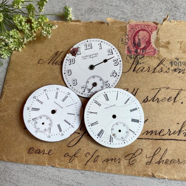 Vintage Porcelain Pocket Watch Faces Black & White Steampunk and Altered Art- Numbers Watch Dials