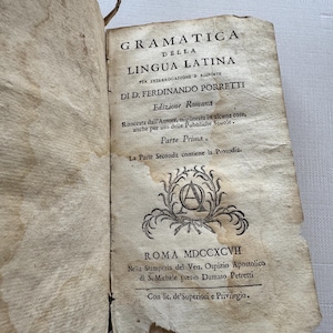 Rare Find- 1797 Latin Grammar Book by Ferdinando Porretti Roman Edition
