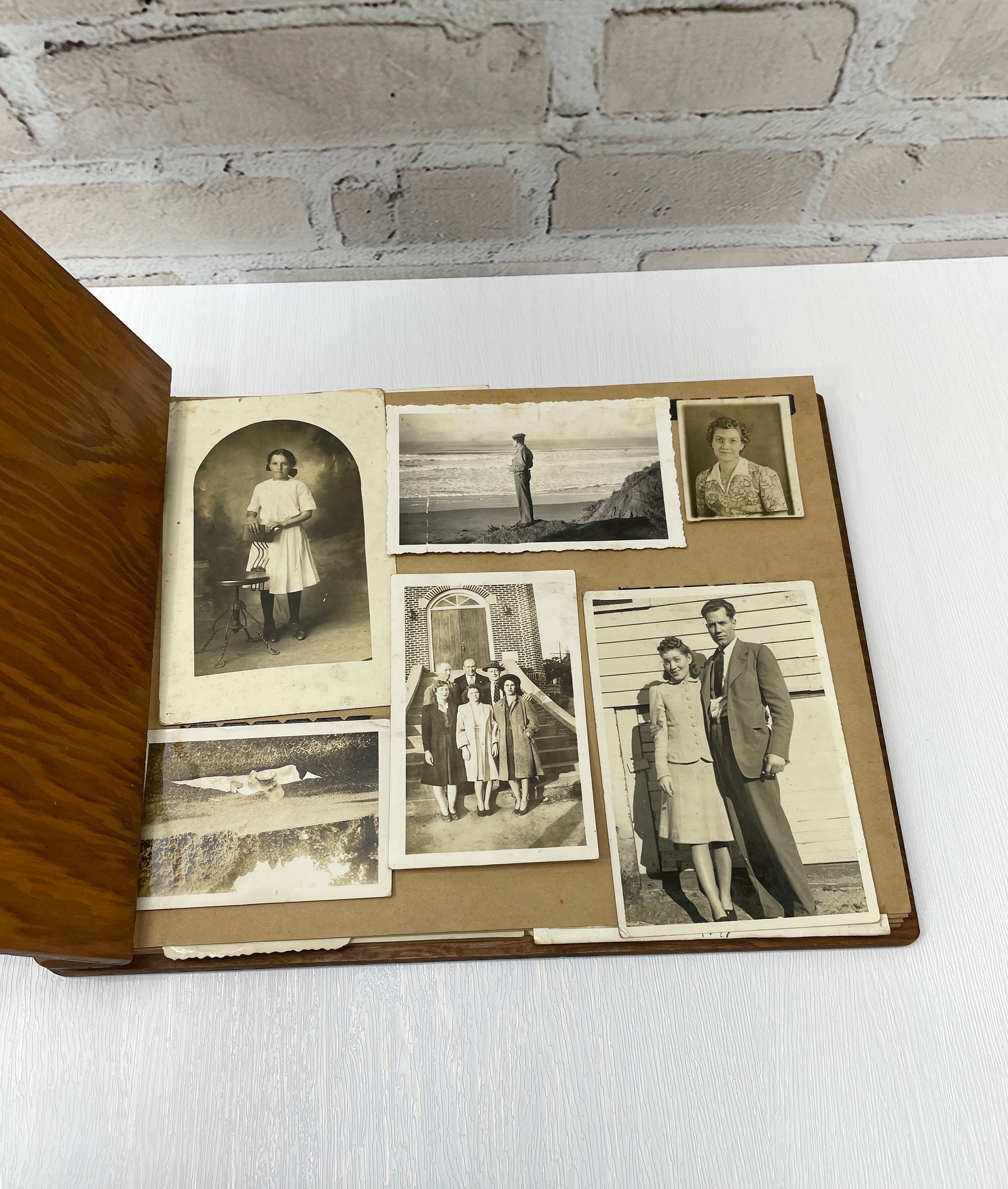 Vintage Photo Album- Black and White Photographs Wooden Covers