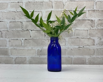 Vintage Cobalt Blue Bottle- Wild Flower Vase- Window Bottle- Blue Glass