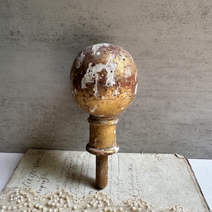 Antique French Gilded Wood Finial with Aged Patina