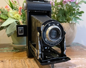 Antique Kodak Senior Six 16 Camera in Leather Case Folding Bellows- Flip View Finder- Industrial