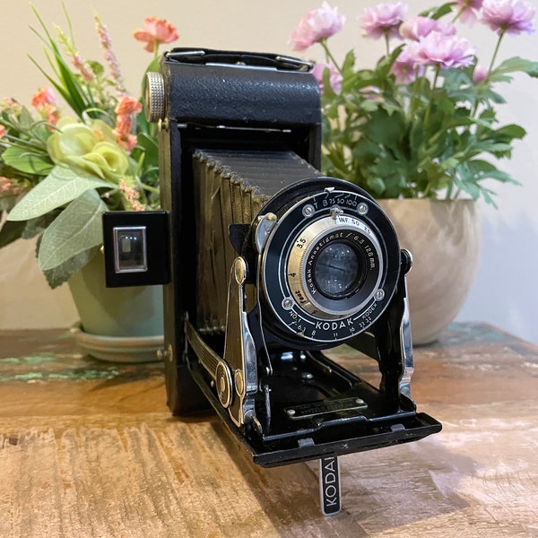 Antique Kodak Senior Six 16 Camera in Leather Case Folding Bellows- Flip View Finder- Industrial