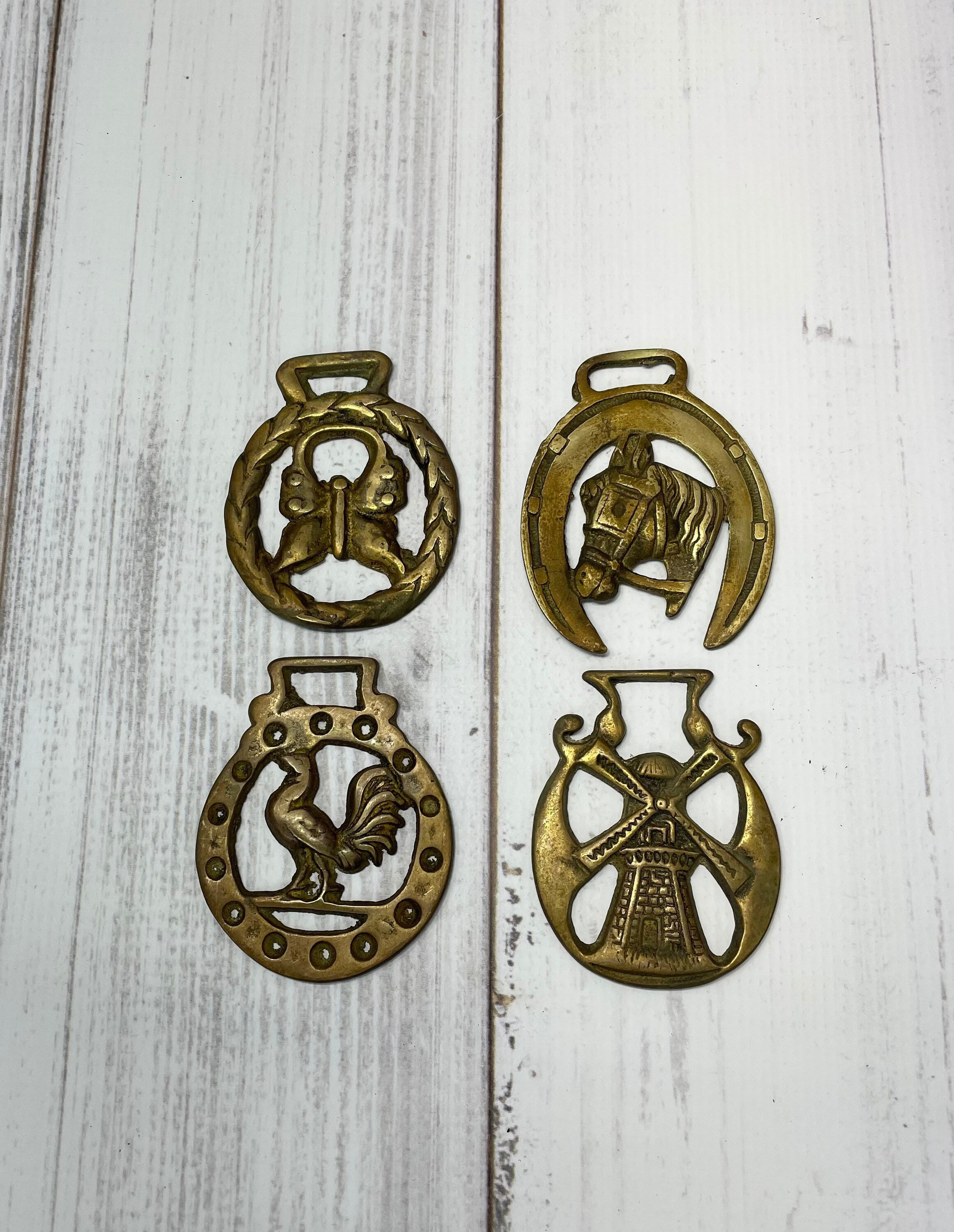 Vtg Brass Horse Bridle Medallions/equestrian Harness Hardware