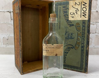 Vintage French Bottle Glass with Stopper- Pharmacy- Apothecary Medicine Bottle- Vintage Druggist