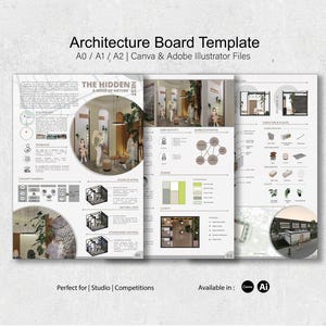 Plantilla de tablero de arquitectura / Diseño de interiores / Diseño de concurso / A0 A1 A2 / Archivos de Canva y Adobe Illustrator