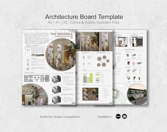 Architecture Board Template | Interior Design/Competition Layout | A0 A1 A2 | Canva & Adobe Illustrator Files