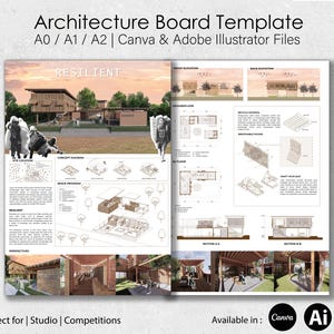 Architecture Board Template – Warm Earth Tone – Academic / Competition / Studio Submission – A0 A1 A2 – Canva & Adobe Illustrator Files