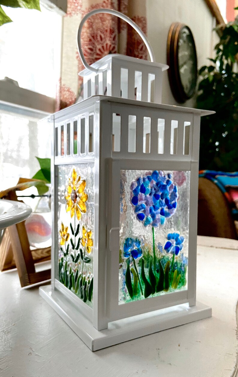 Fused Glass LanternFlower Gardenhydrangea sunflowers Etsy