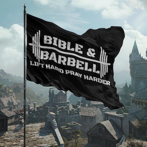 Bible & Barbell Lift Hard Pray Harder Flag - Gym Decor, Christian Fitness Wall Art, Motivational Banner, Home Gym Decoration, Workout Gift