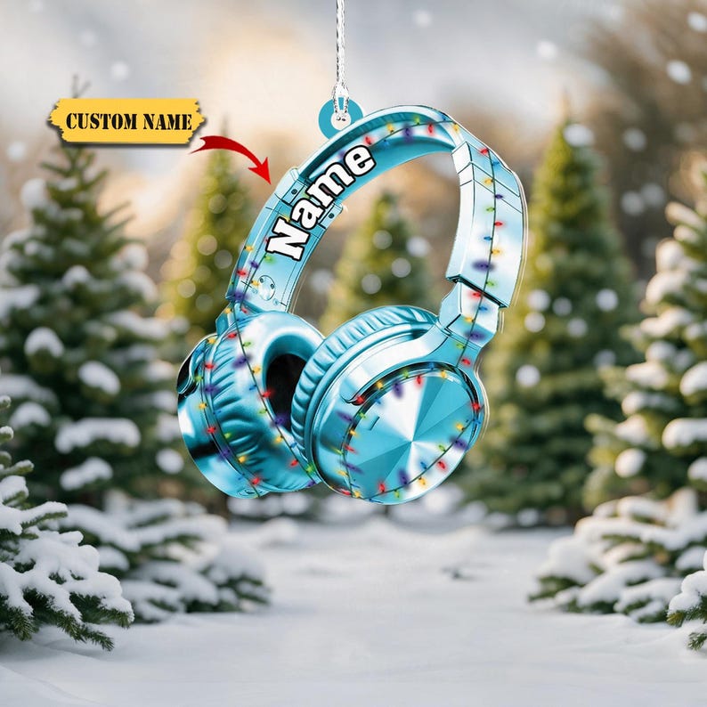 Personalized Name Head Phones PC Computer Ornament Christmas, Shape