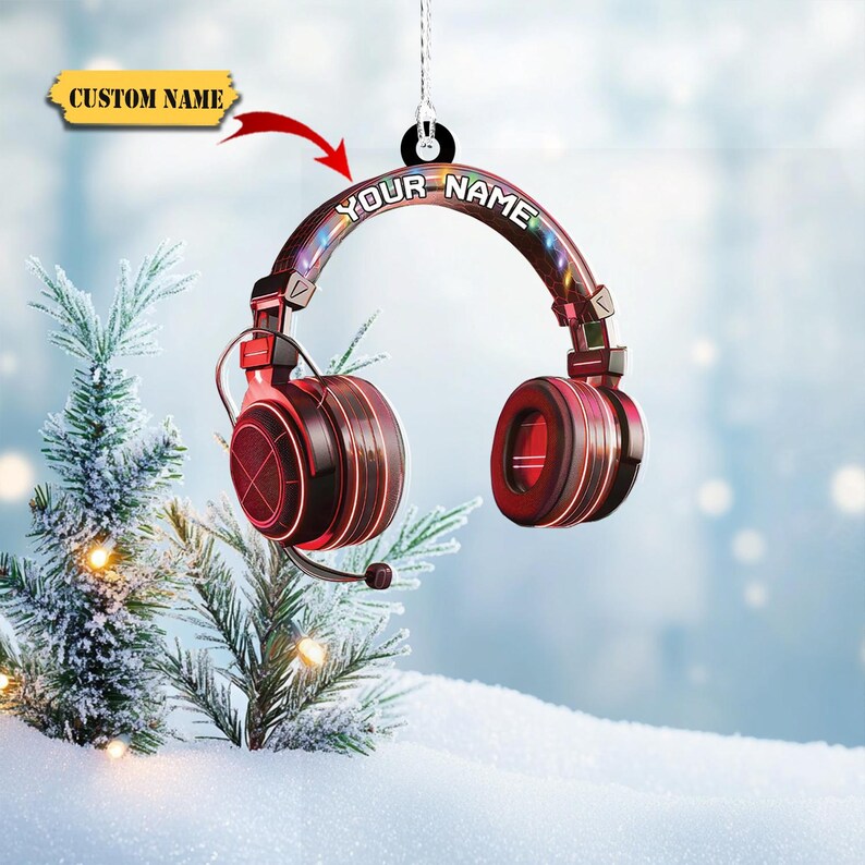 Personalized Name Head Phone Ornament Christmas, Shape Flat Christmas