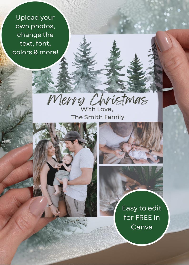 Editable Christmas Card Template - DIY Holiday Photo Card in Canva ...