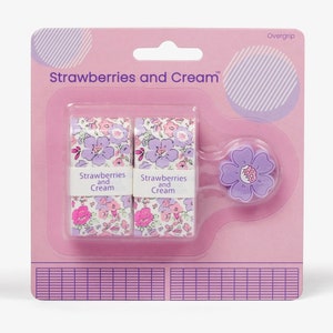 Stylish Tennis Tape, Tennis Dampener, 2 Overgrips and 1 Dampener Set for Tennis Racket, Tennis Tape Purple Strawberries and Cream