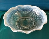 Anchor Hocking Moonstone Opalescent Hobnail ruffled bowl 9.5 quot , serving bowl, console bowl, candy dish