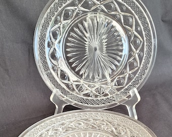 4 Imperial Cape Cod 7 3/8" Salad Plates or small luncheon plates #160 clear, older cut & polished under-rims, excellent vintage condition