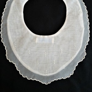 Organdy Infant Baby Bib, white with white embroidered dots, Hand Made & Embroidered in The Philippines, unused, Excellent vintage condition
