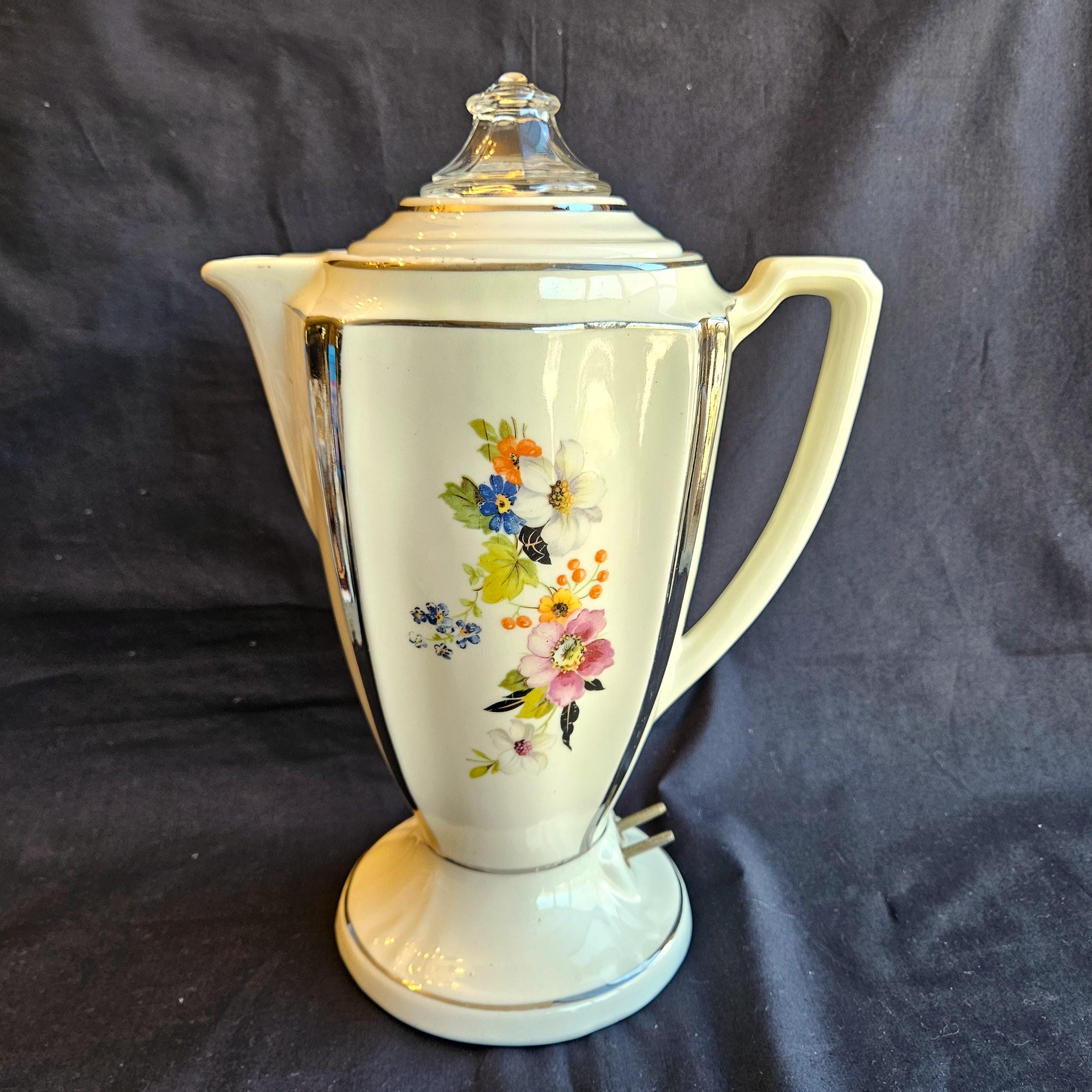Porcelier Electric Percolator Floral Coffee Pot 12