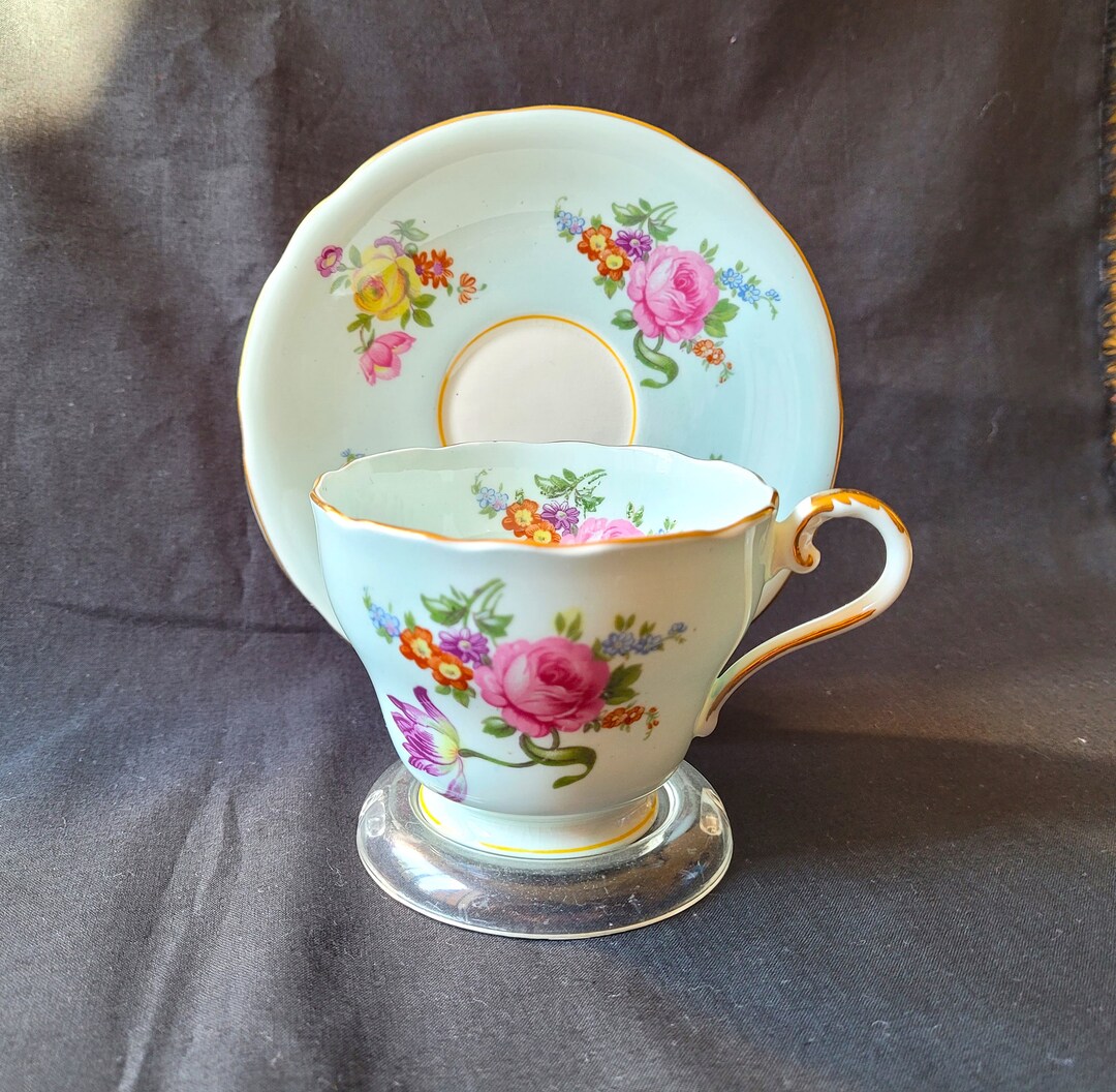 Aynsley Bone China Teacup and Saucer Tulips Roses Mums & Etsy