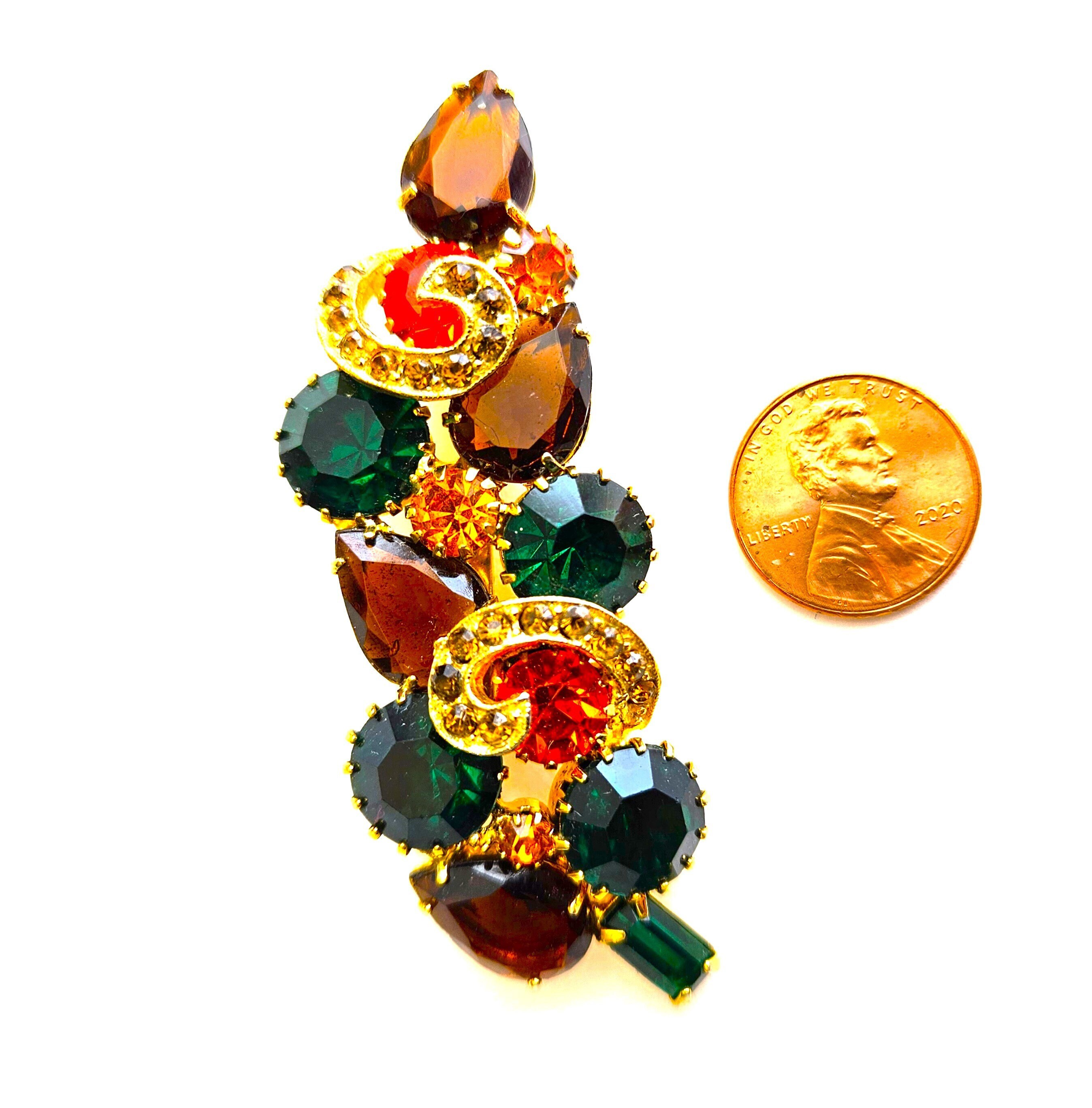 Juliana Leaf Brooch Pin, Goldtone Orange, Brown, Green