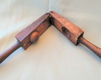 Treenware lemon squeezer, 19th Century, solid wood, walnut? hand turned handles, possibly Shaker made, 11" long, very good antique condition