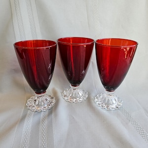 3 Royal Ruby Berwick Boopie 5.5&quot; water goblets, 8 oz drinking glasses Anchor Hocking Fire King, Excellent vintage condition