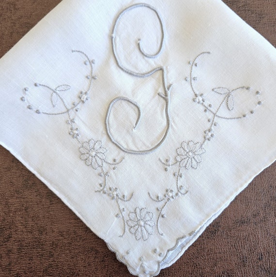 Madeira G monogram handkerchief hand shadow embro… - image 1